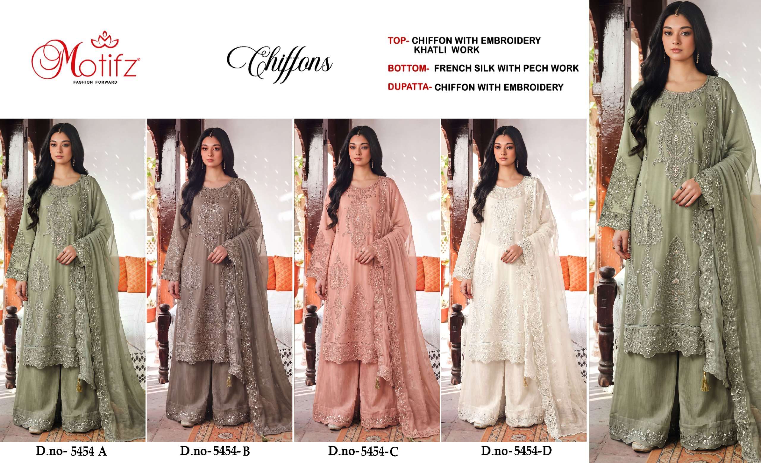 MOTIFZ 5454 SIFFON EMBROIDERY KHATLI WORK PAKISTANI OUTFIT ACCTRESS TYPE EXPORT